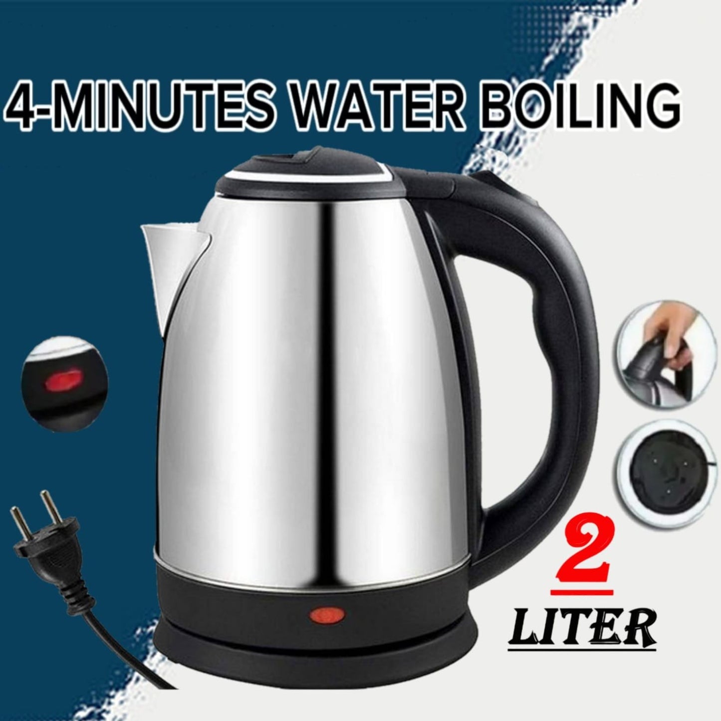 Automatic Electric Kettle 2.0L Stainless Steel – 1000W with Auto Shut-Off & Temperature Control