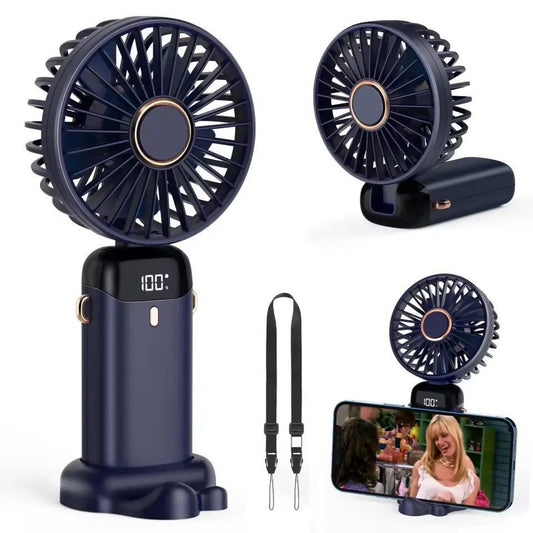 Rechargeable Hand Fan with LED Display | 5 Speed Modes Portable Mini Handy Fan for Kids & School Use