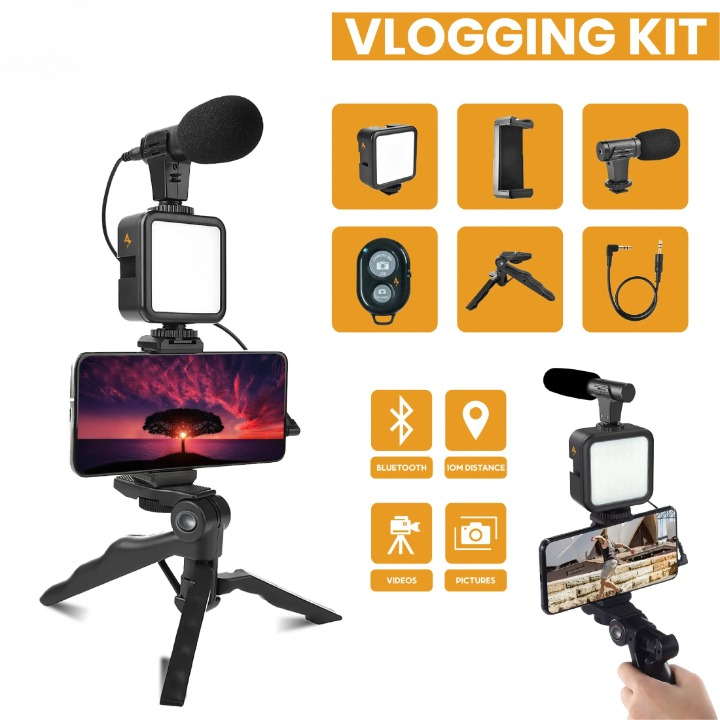 AY-49 Video Making Kit – Microphone, LED, Tripod, Wireless Remote