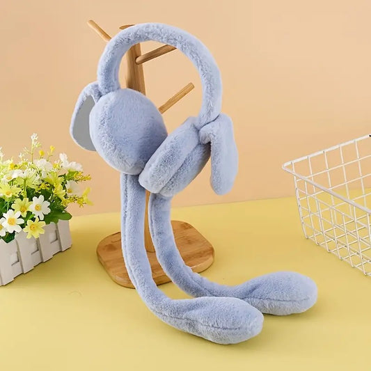 Cute Jumping Rabbit Earmuffs Hat | Moving Ears Plush Toy Cap for Kids