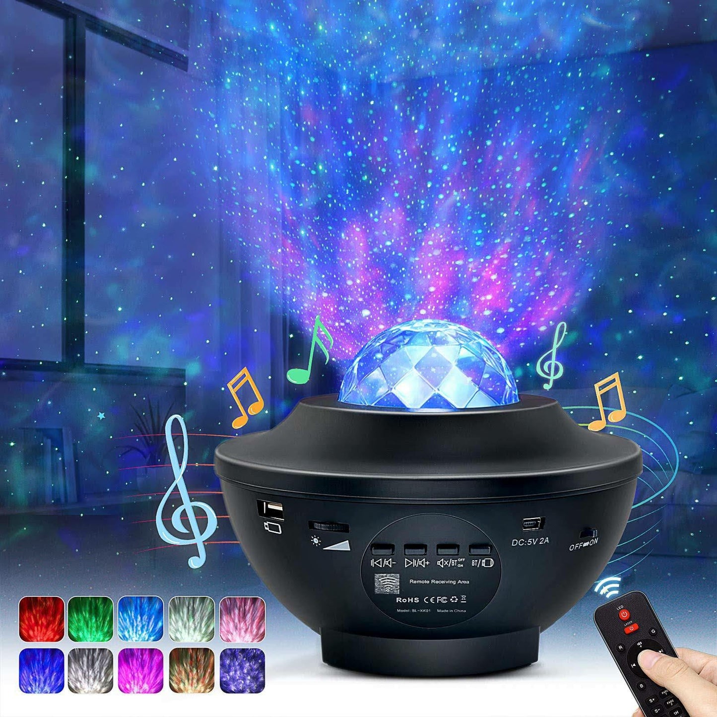 USB Starry Projector Light | Ocean Wave & Star Sky Night Lamp With Bluetooth Speaker