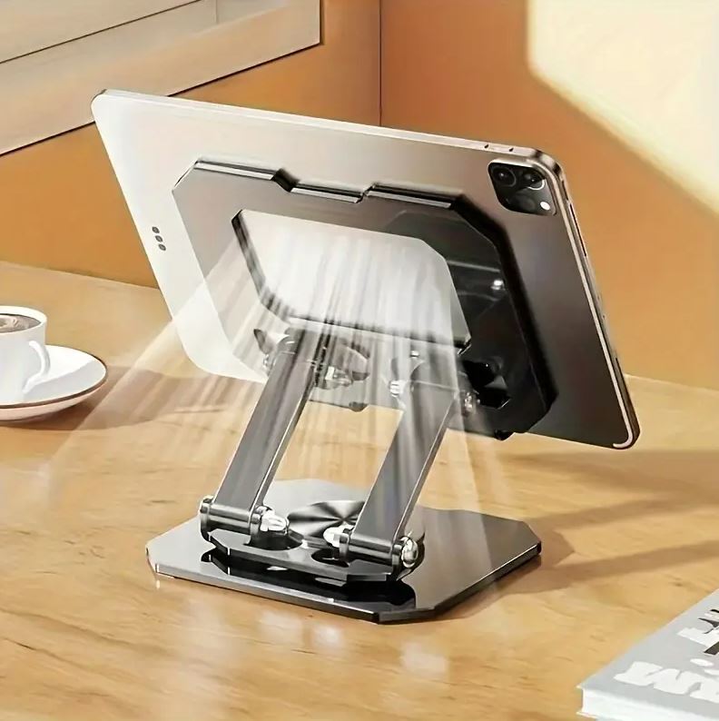 360° Rotating Metal Tablet & Mobile Stand | Adjustable Foldable Desk Mount with Cooling Design