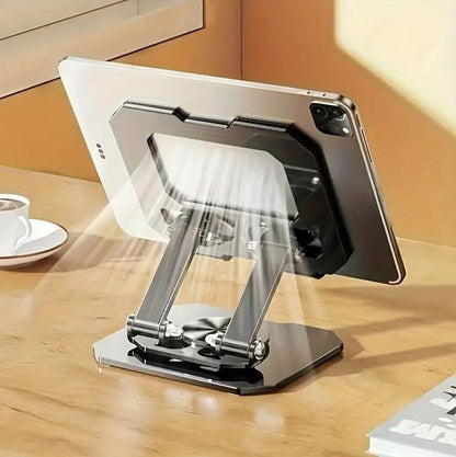 360° Rotating Metal Tablet & Mobile Stand | Adjustable Foldable Desk Mount with Cooling Design