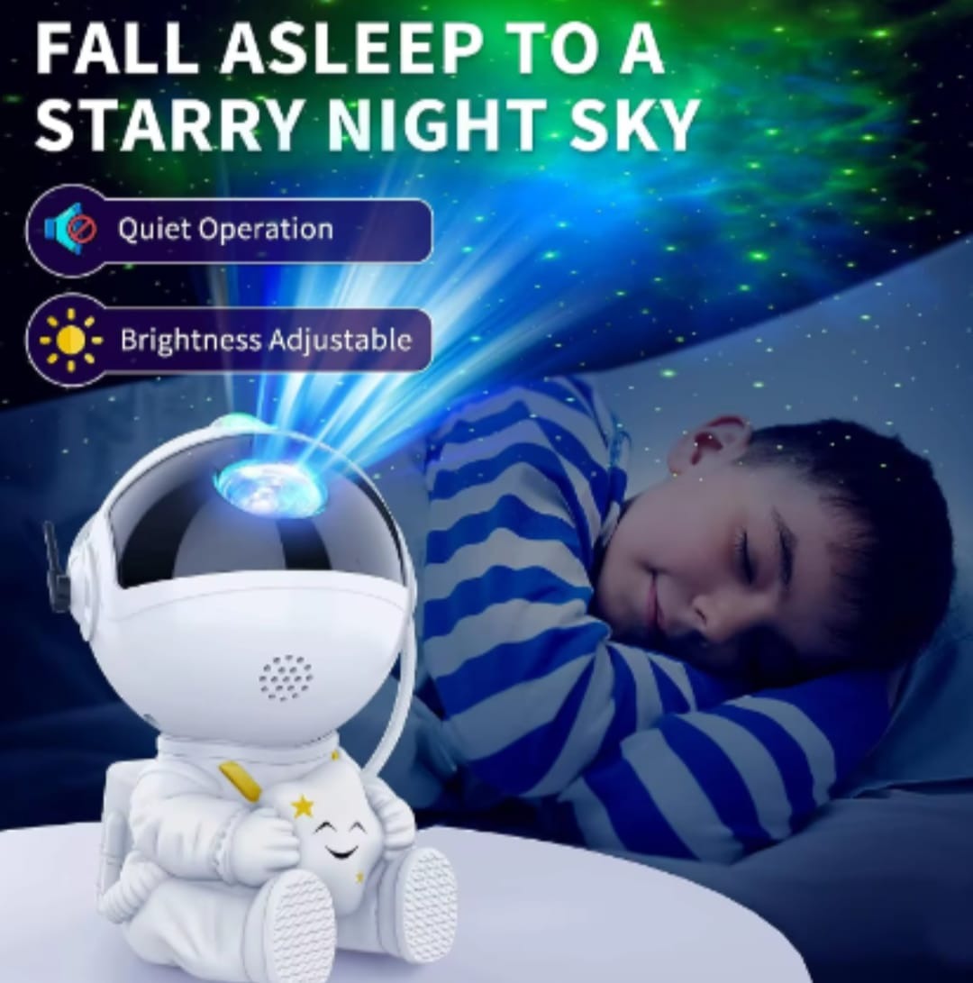 Astronaut Starry Sky Galaxy Projector – Rotating Nebula Night Light with Remote & Timer (Black)