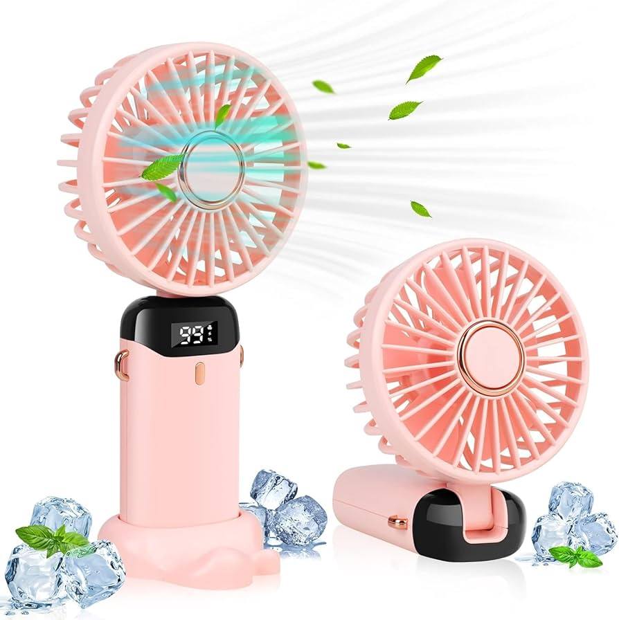 Rechargeable Hand Fan with LED Display | 5 Speed Modes Portable Mini Handy Fan for Kids & School Use