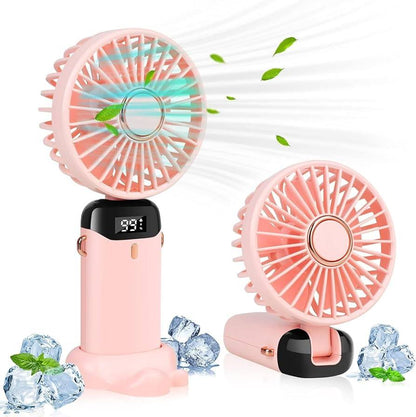 Rechargeable Hand Fan with LED Display | 5 Speed Modes Portable Mini Handy Fan for Kids & School Use