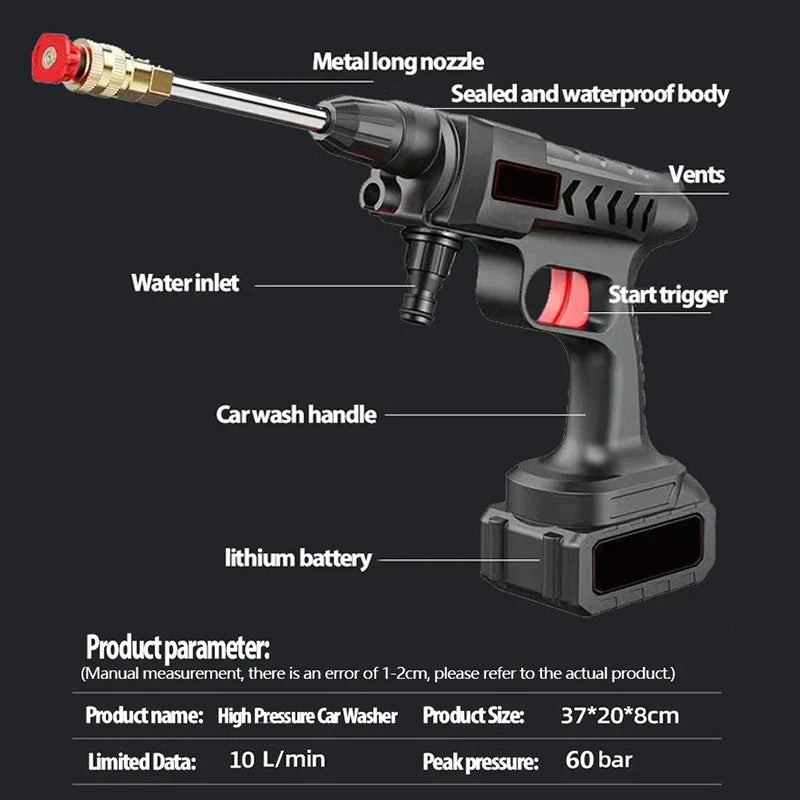 Wireless Car Washer Gun (Double Battery Included)