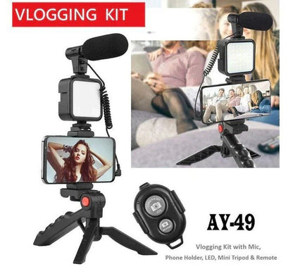 AY-49 Video Making Kit – Microphone, LED, Tripod, Wireless Remote