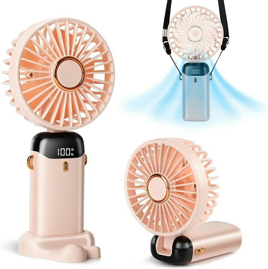 Rechargeable Hand Fan with LED Display | 5 Speed Modes Portable Mini Handy Fan for Kids & School Use