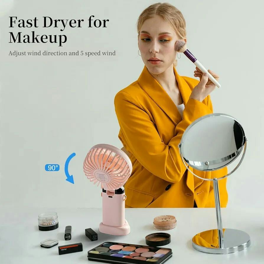 Rechargeable Hand Fan with LED Display | 5 Speed Modes Portable Mini Handy Fan for Kids & School Use