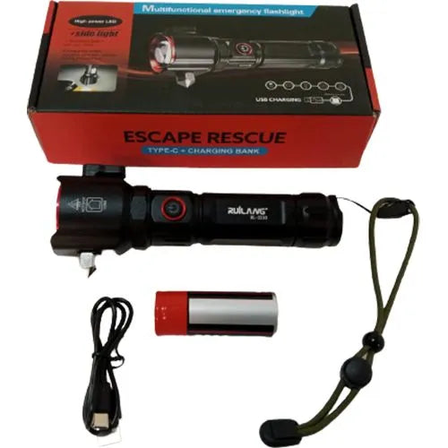 Multi-Function Car Flashlight | Emergency Tool with Window Breaker, Seat Belt Cutter & Power Bank