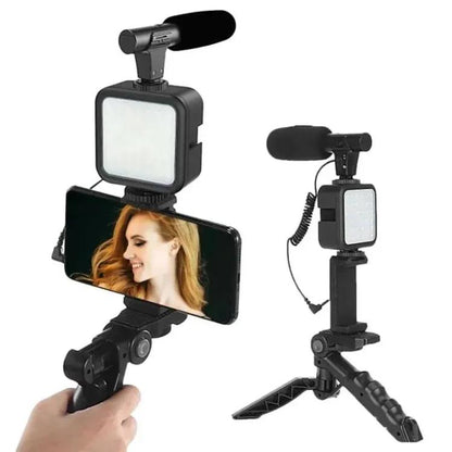 AY-49 Vlogger Video Making Kit – Microphone, LED Fill Light, Mini Tripod & Mobile Holder with Wireless Remote