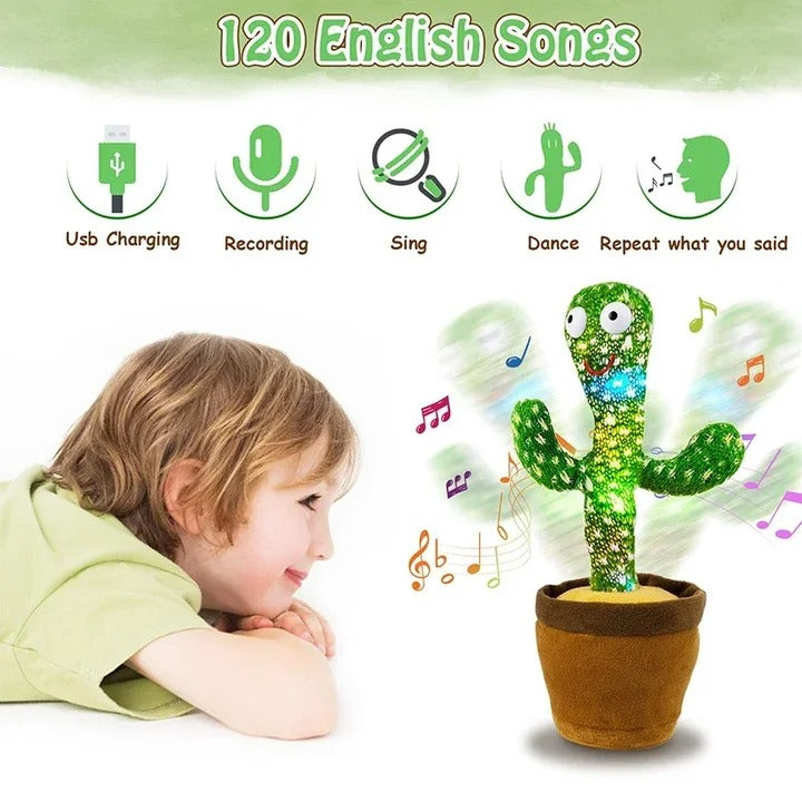 Dancing Cactus Toy – Singing, Talking & Repeating Plush | USB Rechargeable Fun Toy for Babies & Kids (6+ Months)