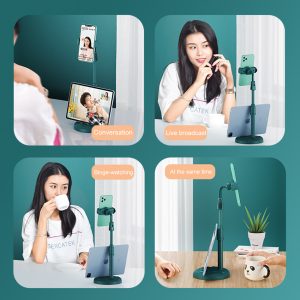 Multi-Functional Microphone Stand with Phone Holder | Adjustable Desktop Phone Stand for Live Streaming & Online Use