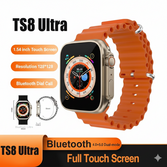 TS8 Ultra Series 8 Smartwatch | Bluetooth Call, Heart Rate Monitor & FitPro App – Orange