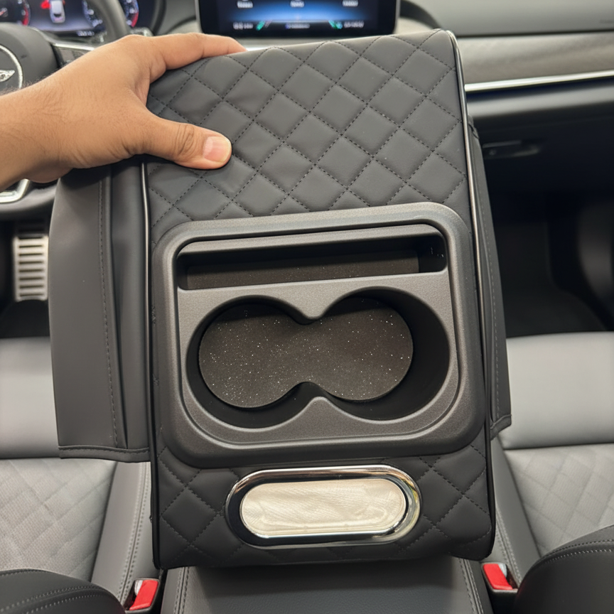 Car Center Console Armrest Cushion with Built-In Cup Holder