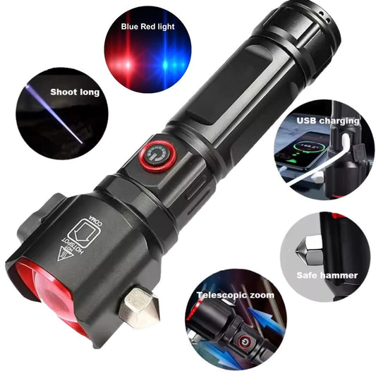 Multi-Function Car Flashlight | Emergency Tool with Window Breaker, Seat Belt Cutter & Power Bank